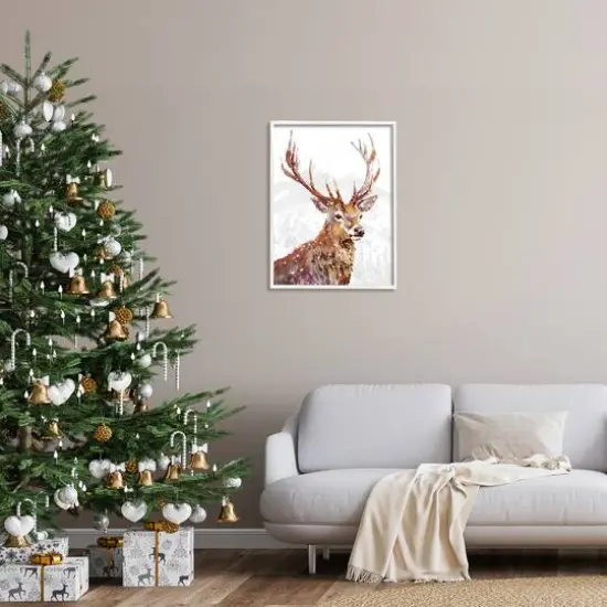 Stupell Industries Winter Deer Mountain Snowfall Framed Giclee Art White {3}