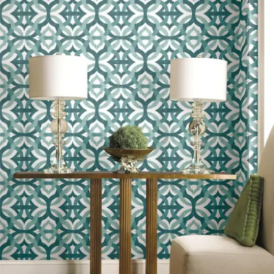 RoomMates Tipton Peel & Stick Wallpaper Teal and White {4}