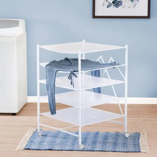 Honey Can Do White 5-Tier Rolling Clothes Drying Rack {3}