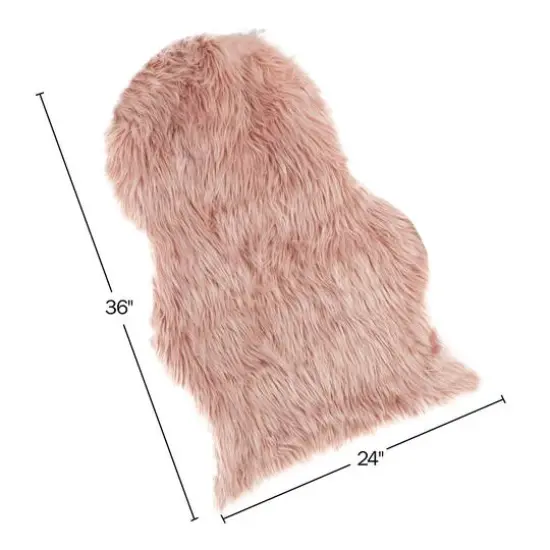 Hastings Home Faux Sheepskin Fur Rug, 2ft. x 3ft. Pink {5}