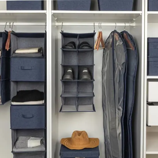 Household Essentials Denim 27" Cotton Blend & Plastic 10 Shelf Closet Shoe Organizer {4}