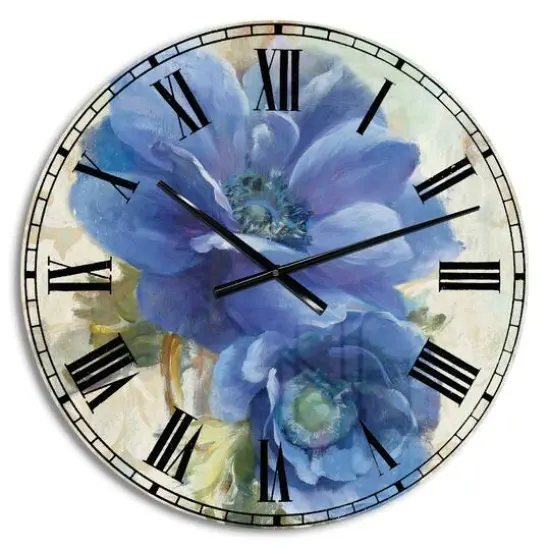 Designart Blue Handpainted Anemone Flower Wall Clock {2}