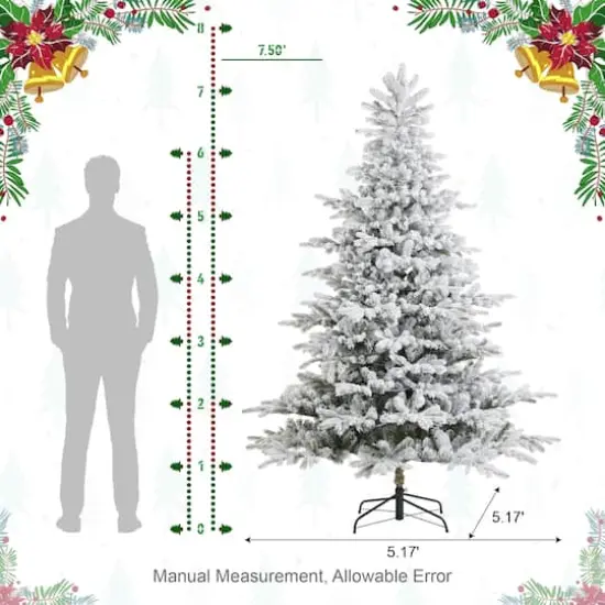 Glitzhome® 7.5ft Pre-Lit Flocked Full Fir Artificial Christmas Tree, Multicolor LED Lights {9}