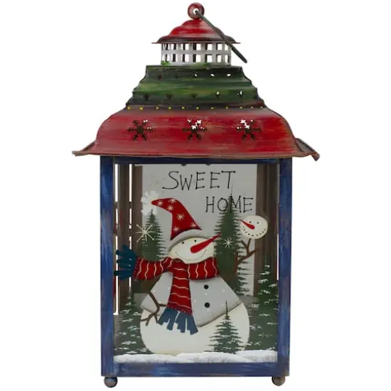 15" Red, Green & Blue Snowman Christmas Lantern {4}