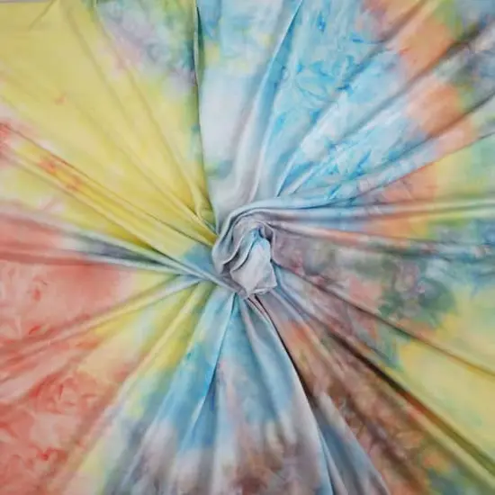 Fabric Merchants Yellow, Peach, Gray & Blue Tie Dye Double Brushed 4-Way Stretch Fabric {4}