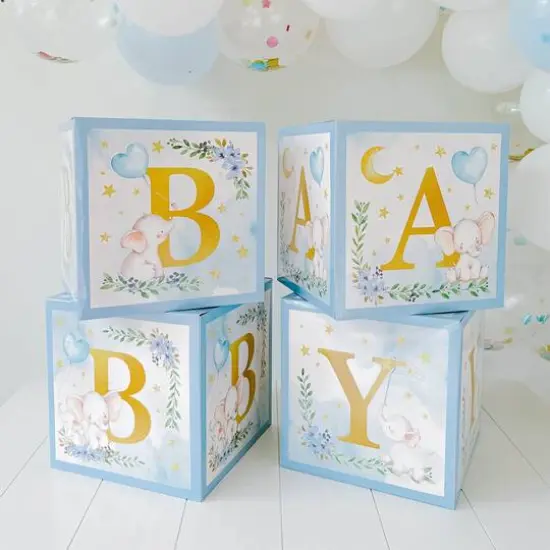 Kate Aspen&reg; Blue Elephant Baby Shower Block Box Set {3}