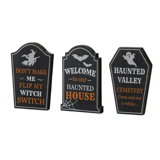 Glitzhome&reg; 7" Tombstone Halloween Table Sign Set {1}