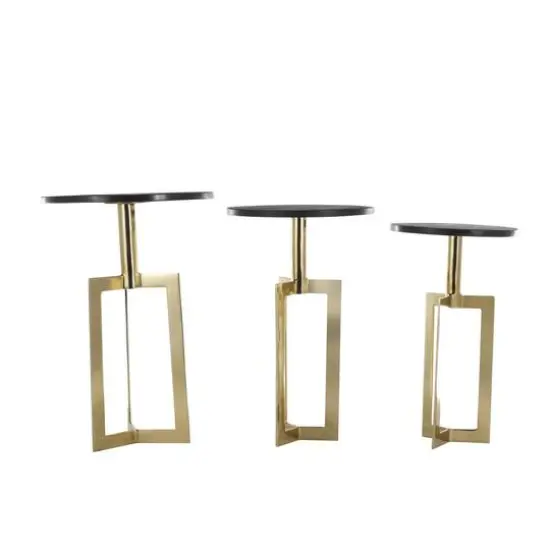 Gold Aluminum Geometric Accent Table with Black Marble Tabletop Set {7}