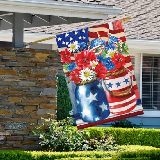 Patriotic Americana Floral Bouquet Outdoor House Flag, 28" x 40" {3}