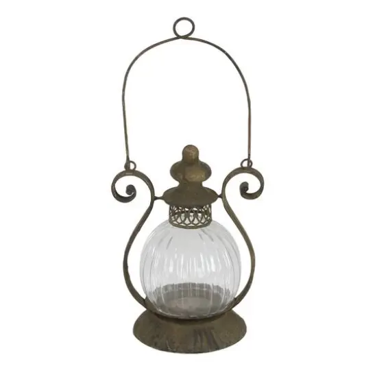 11" Brown Iron Rustic Candle Holder Lantern {3}