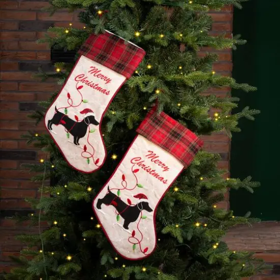 Glitzhome&reg; 21" Merry Christmas Dachshund Stocking, Set Of 2 {3}