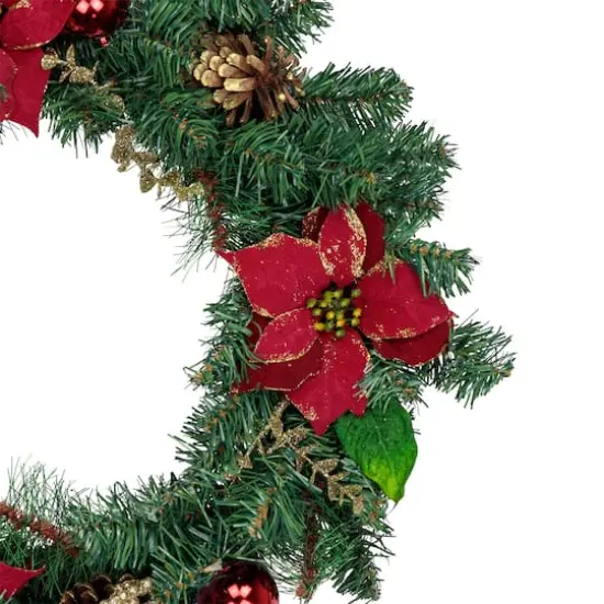 24" Poinsettias & Pinecones Artificial Wreath {5}