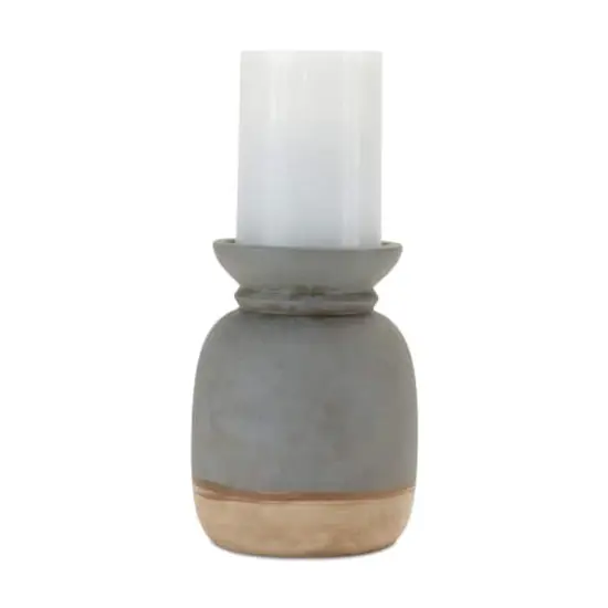 Gray & Beige Dual-Tone Ceramic Candle Holder Set {4}
