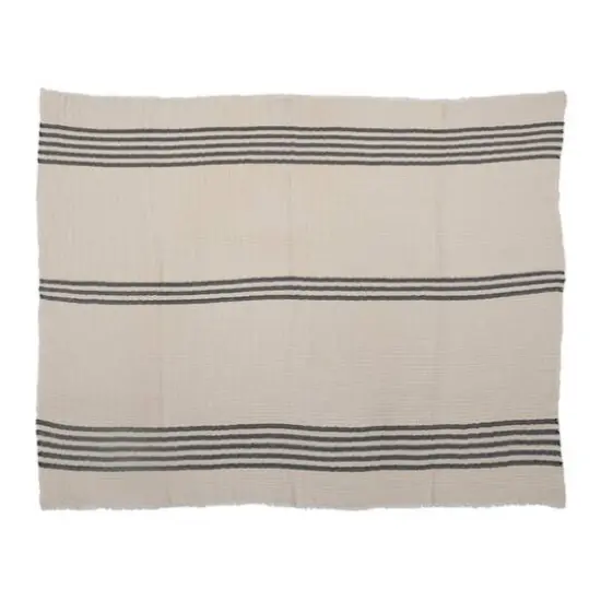 Hello Honey&reg; Coastal Black and White Stripe Throw Blanket and Frayed Edges {1}