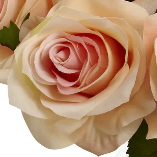 11" Peach Rose Arrangement with Clear Glass Vase {3}