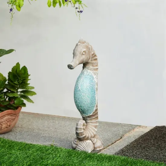 Glitzhome&reg; 21" Faux Granite & Mosaic Seahorse Statue {5}