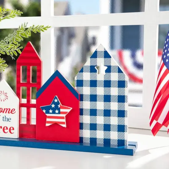 Glitzhome&reg; 16" Wooden Patriotic America House Table D&eacute;cor {6}