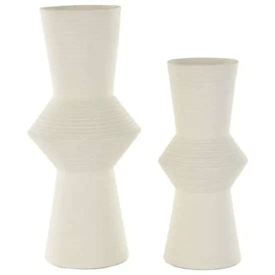 Ceramic Ribbed Cone Shaped Vase Set White {7}