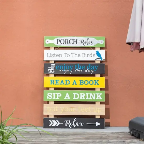 Glitzhome&reg; 36" Rustic Wooden Porch Rules Sign {5}