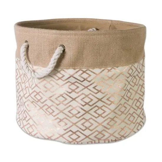 Medium Bronze Burlap Diamond Round Bin {1}