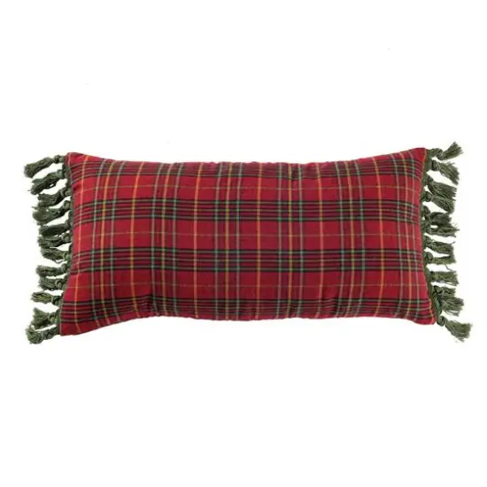 Hello Honey&reg; 24" Red Plaid Lumbar Accent Pillow with Tassels {1}