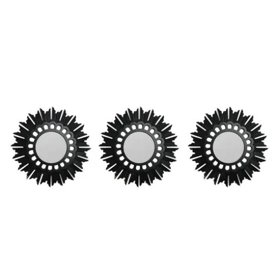 9.5" Floral Sunburst Matte Black Round Mirror Set {1}