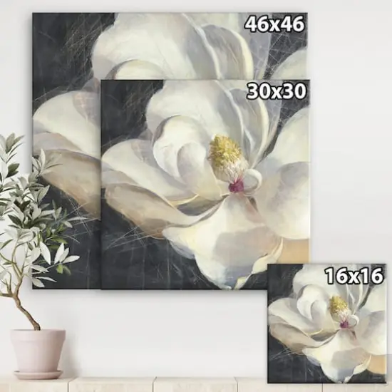 Designart - Vivid White Magnolia IV - Shabby Chic Premium Canvas Wall Art {5}