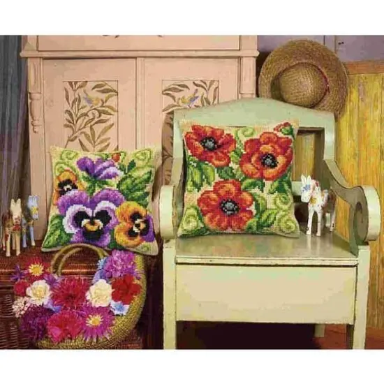 Orchidea Needlepoint Kit Cushion - Printed Canvas Poppies {3}