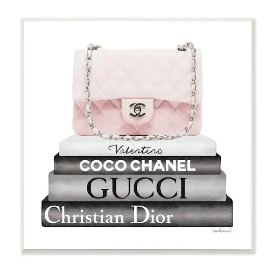 Stupell Industries Pink Quilted Purse on Modern Chic Bookstack,12" x 12" {1}