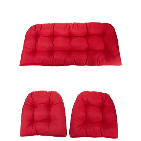 3 Piece Wicker Furniture Cushion Set Red {4}