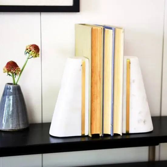 Hello Honey&reg; 6" White Geometric Marble Bookends with Brass Inlay, 2ct. {7}