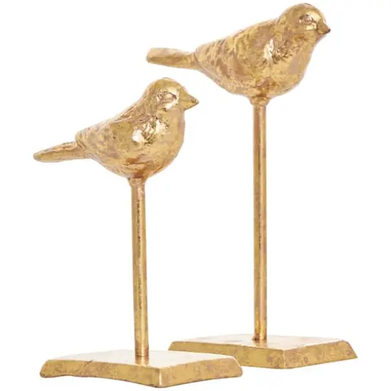 Gold Metal Bird Sculpture with Gold Foil Texturing Set {1}