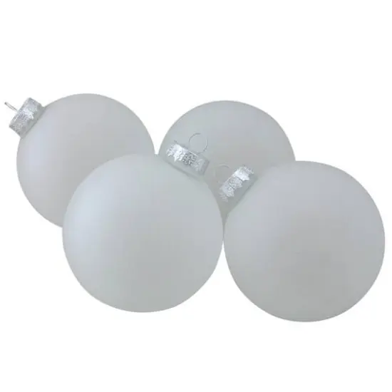 4ct. 4" White & Silver Frosted Matte Glass Ball Ornaments {1}