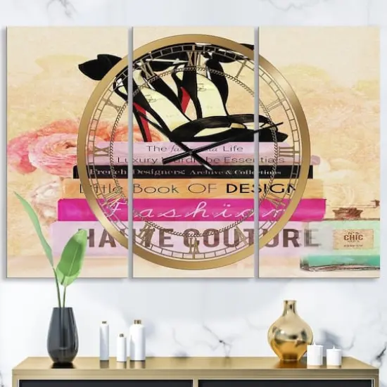 Designart Fashionista Reads 3 Panel Oversized Wall Clock {3}