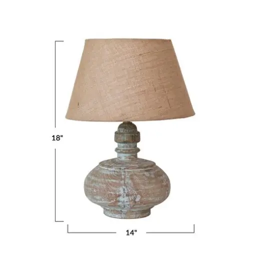 Hello Honey® 18" Whitewashed Reclaimed Wood Pot Table Lamp with Cotton Shade {4}