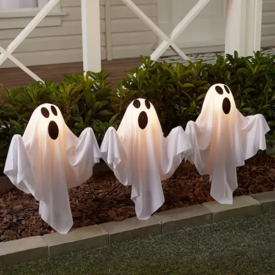 30" LED Lighted White Ghost Outdoor Halloween Lawn Stakes Set, 6ct. {3}