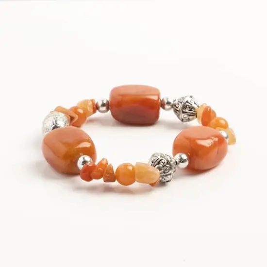 John Bead Peach Aventurine & Silver Filigree Bead Stretch Bracelet {4}
