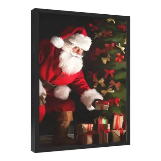 Santa Delivering Christmas Gifts Black Framed Wall Art {3}
