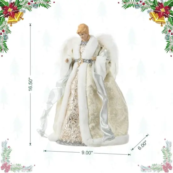 Glitzhome&reg; 16.5" Faux Fur Elegant Christmas Angel Tree Topper {9}