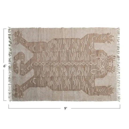 Hello Honey&reg; Natural and Brown Cotton and Jute Rug with Tiger and Tassels, 9ft. x 6ft. {6}