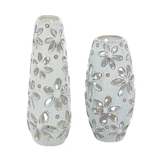 Set of 2 White Ceramic Farmhouse Vase 14", 11" {7}