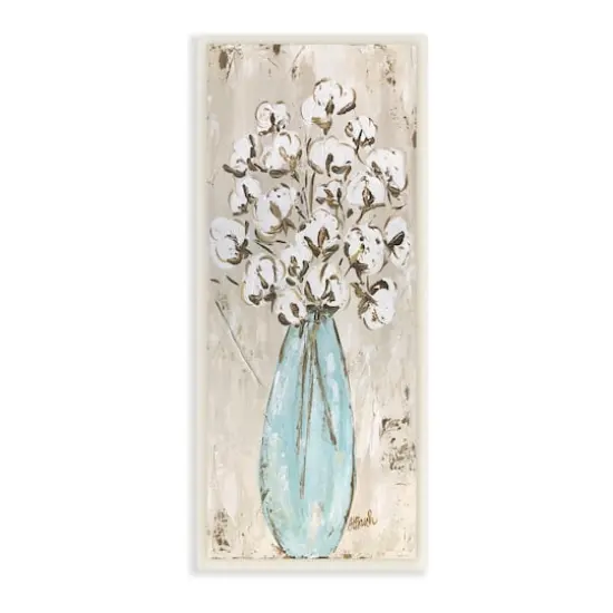 Stupell Industries Expressive Cotton Florals Blue Vase Rustic Still Life,7" x 17" {1}