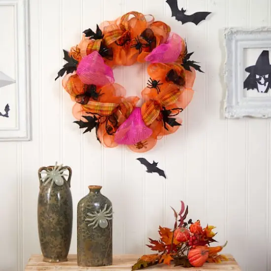 26" Halloween Spider Mesh Wreath {4}