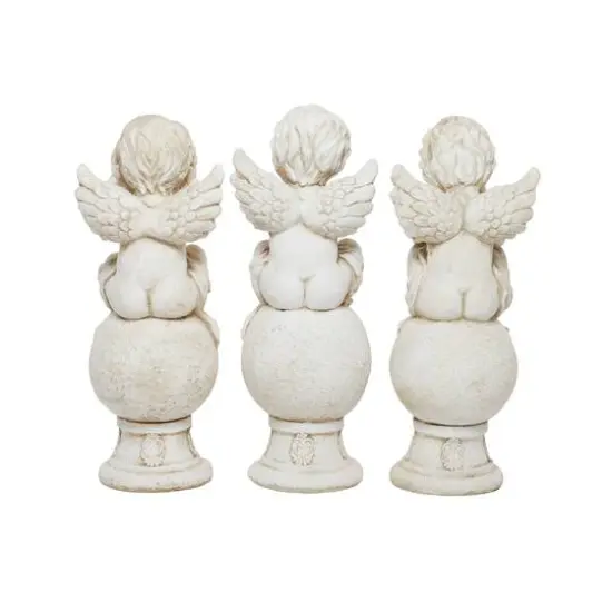 29" White Stone French Country Angel Garden Sculpture Set {8}
