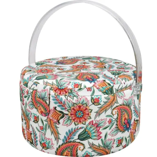 SINGER® Large Paisley Floral Print Premium Round Sewing Basket with Matching Zipper Pouch {5}