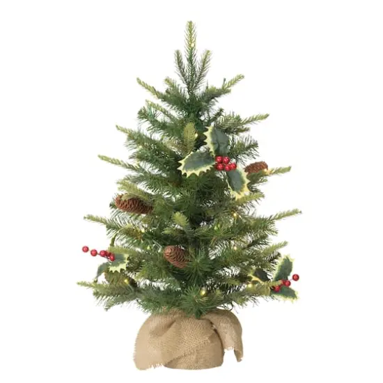 2ft. Pre-Lit Artificial Christmas Tree with Pine Cones in Burlap Sack, Warm White LED Lights {1}
