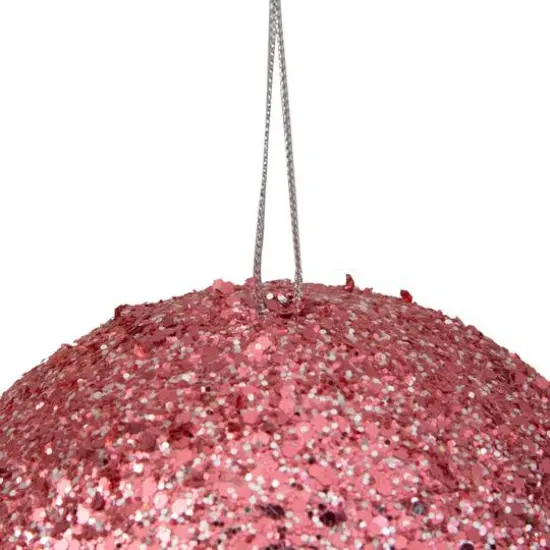 6" Glittery Pink Sequin Ball Ornament {4}