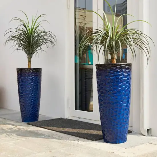 Glitzhome&reg; 31" Eco-Friendly Honeycomb Textured Tall Plastic Planters, 2ct. Cobalt Blue {6}