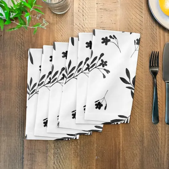 Simple Black Floral 10" x 10" Cotton Twill Napkin {4}