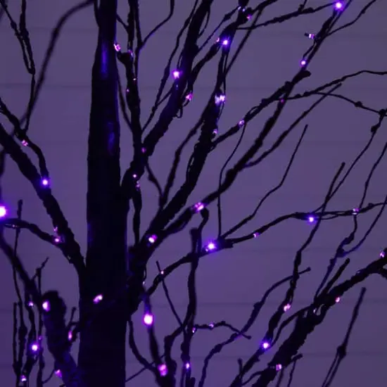 7ft. Pre-Lit Halloween Black Twig Artificial Tree with 390 Orange & Purple LED Lights {5}
